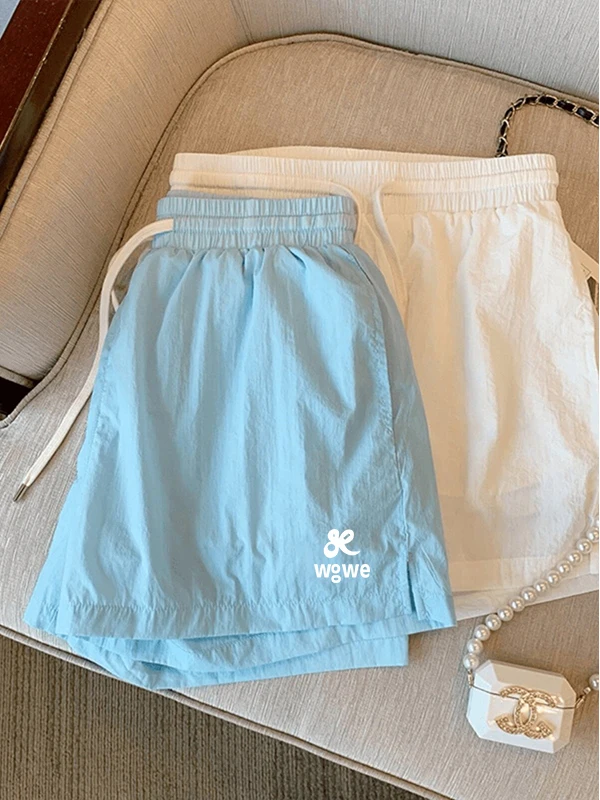 Candy Colored High Waist Wide Leg Short Pants Women's Spring Summer Loose Slimming Design Letter Print Casual Quick Dry Trendy