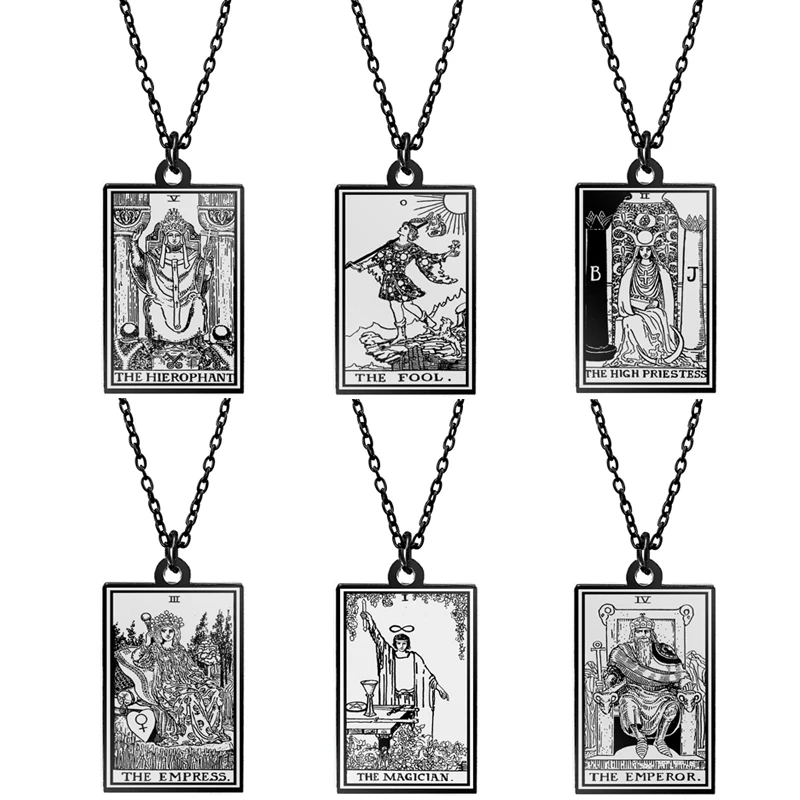 Stainless Steel Classic Tarot Cards Pendant Necklace Major Arcana Tarot Cigano Divination Necklace Star/Moon/Death Sign Jewelry