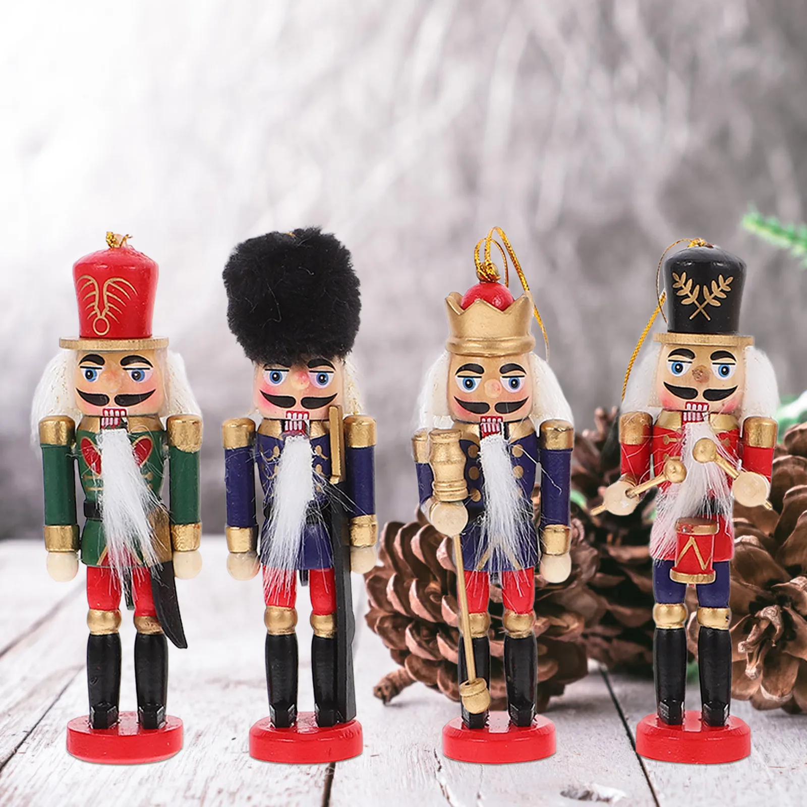 

6Pcs Walnut Soldier Pendants Xmas Tree Nutcrackers Exquisite Workmanship Bright Colors Christmas Holiday Decor