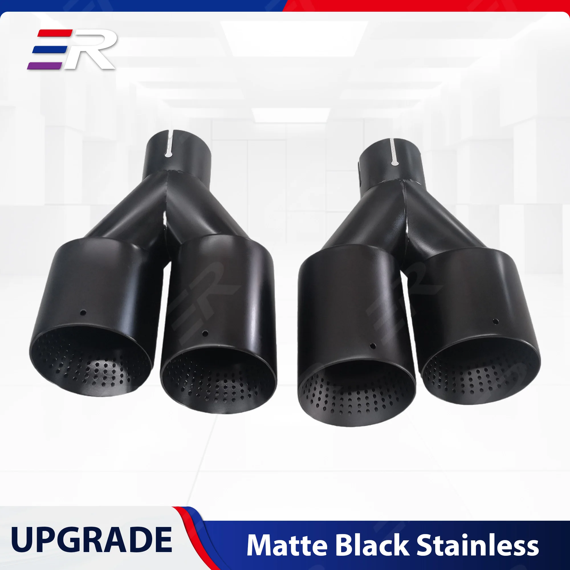 

ER Universal Exhaust Tips matte Black Stainless Double Outlet Car External decoration for Muffler System Nozzle Pipe