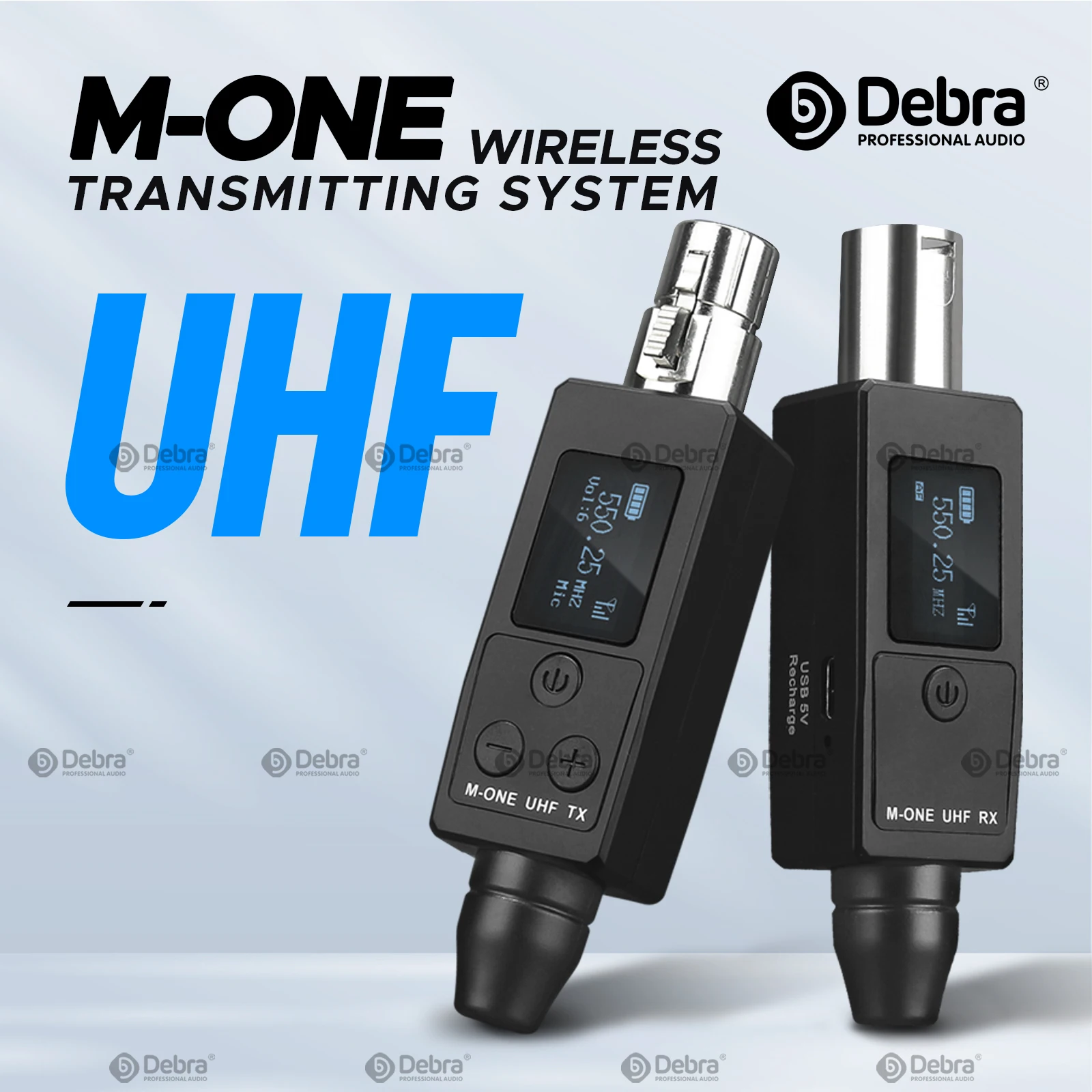 M-ONE Tragbares drahtloses UHF-Sender- und Empfängersystem, 20-Frequenz einstellbar, für tragbares Mikrofon, Gitarre, Audio – Detail 1