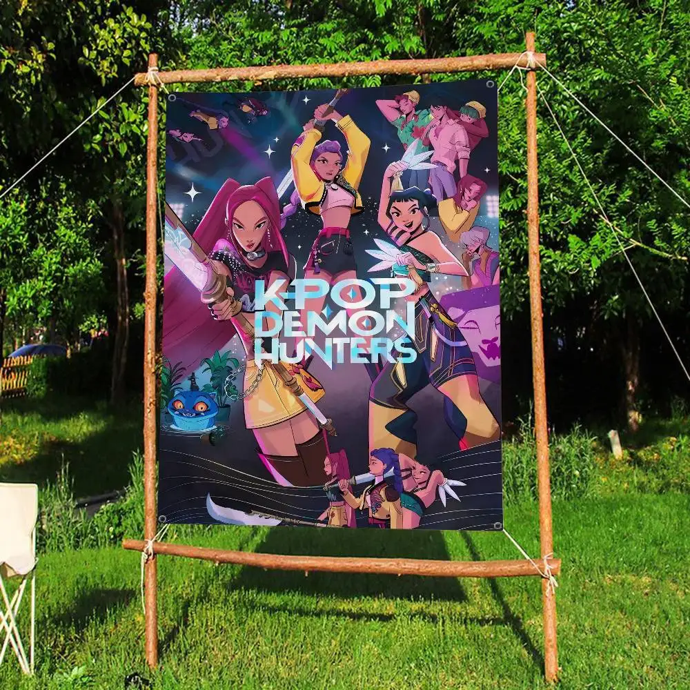 Anime Movie K-Pop D-Demon Hunters Creative Pattern Hanging Flag Polyester Printed Banner Hand Pulled Flag