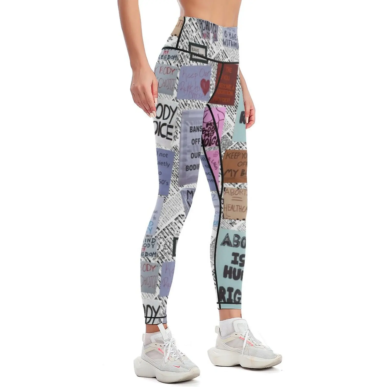 Pro choice newspaper clipping pattern Leggings gym sportswear woman Training pants Womens Leggings