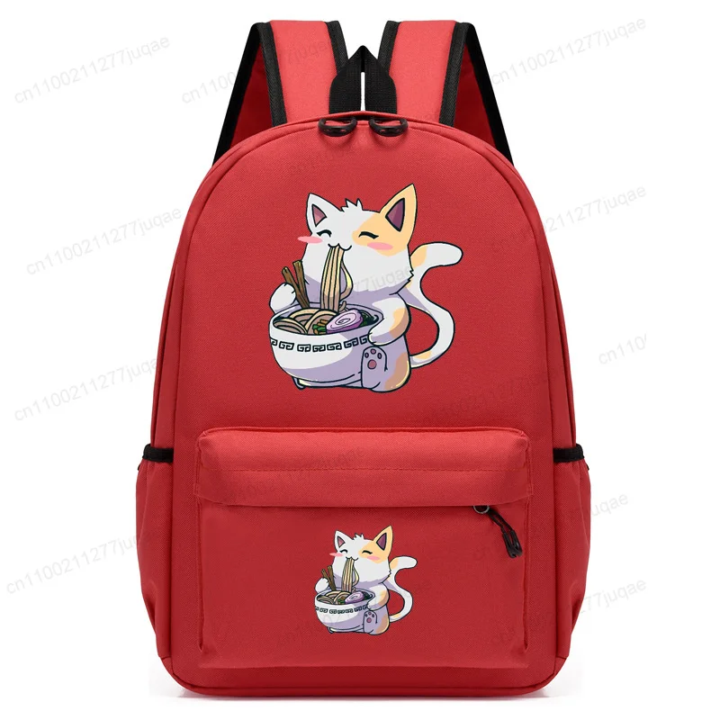 Ramen Cat Print Backpack for Toddler Kids Schoolbag Kitten Anime Cartoon Kindergarten Daily School Bag