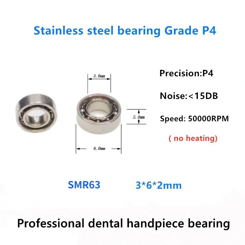 10pcs Handpiece Dental bearing SMR63 3x6x2 mm 440C stainless steel bearings 50000rpm no heating 3*6*2mm