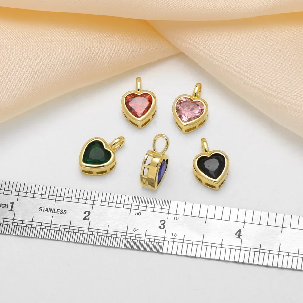 OCESRIO Zircon Heart Pendant Copper Gold Plated Colorful Love Charms for DIY Necklace Bracelet Jewelry Making Supplies chma640