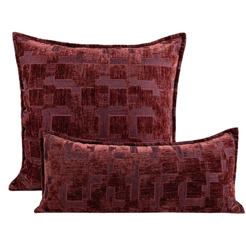 Wine Color Pillow Luxury Velvet Jacquard Cushion Case Modern Geometric Decorative Pillow Cover For Sofa Chair Home Decorations