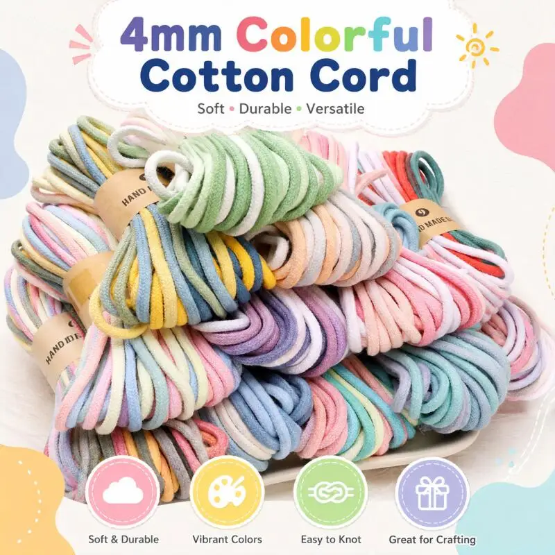 1~3 Stück Baumwollkordel 4mm 10m Farbverlauf-Seil für Taschen, Kleidung, Heimdekoration, Telefon, Auto, DIY – Detail 1