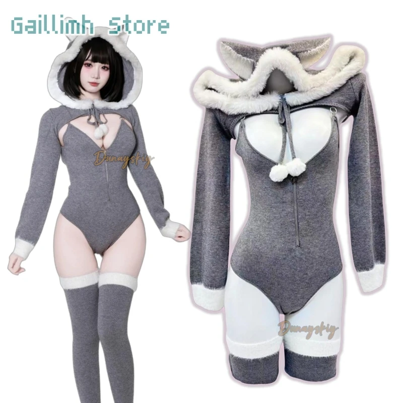 

Высококачественный косплей, частная фотография, оригинальный серый вязаный большой плохой волк с носками, Хэллоуин, Рождество, карнавал, вечеринка