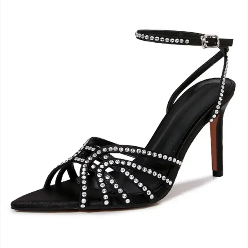 

Luxury Rhinestone Designer High Heels Women Sexy Pointed Toe Ankle Strap Stiletto Sandals Elegant Banquet Dress Shoes for Ladies