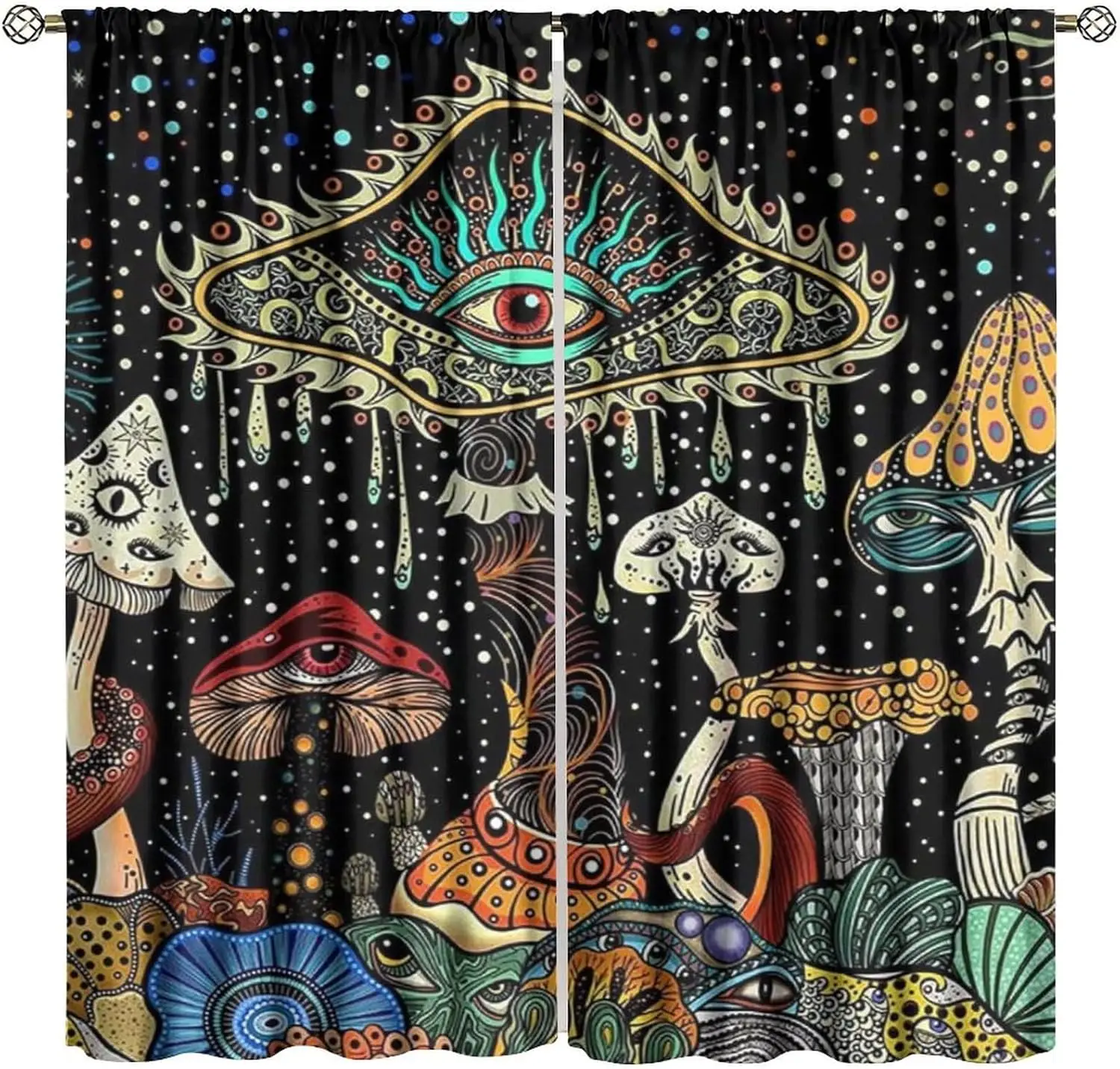 Starry Eye Abstract Mysterious Decor Window Curtain Aesthetic Moon Gothic Mushroom Colorful for Home Kitchen Livingroom Coffee