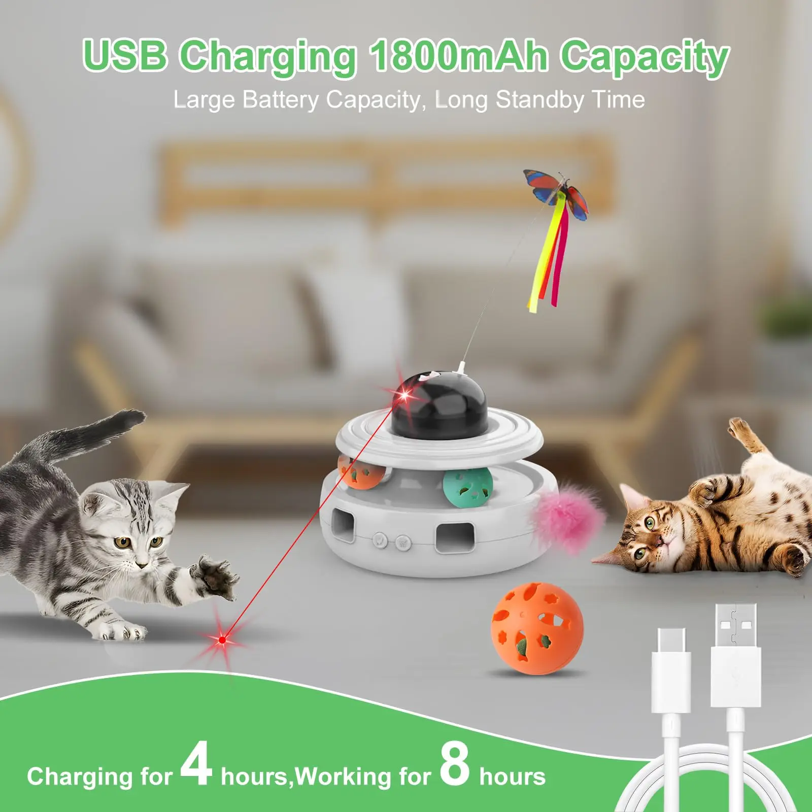 Cat Toys 5in1 Automatic Interactive Kitten Toy Catnip Track Balls Fluttering Butterfly Moving Ambush Feather Dual Power Supplies