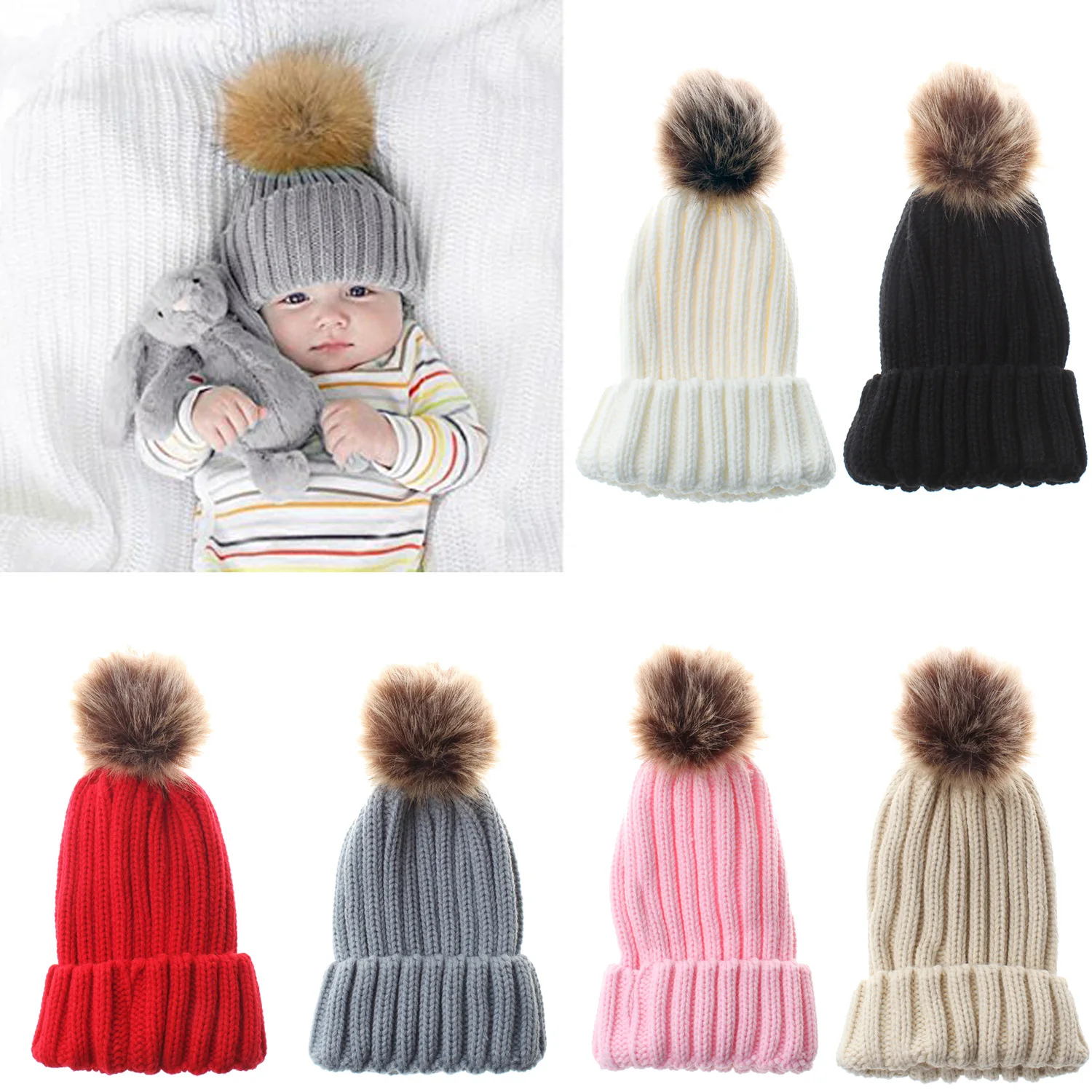 Casquette d'hiver en laine tricotée pour enfants, personnalisable avec n'importe quel LOGO, casquette chaude de Protection des oreilles en boule de fourrure pour l'extérieur et l'usure quotidienne, nouvelle collection