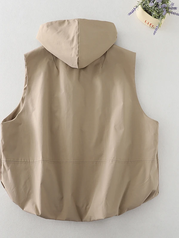 

Women's Hooded Jaet Vest Outerwear Spring 2025 High-End Feelings Layering Single Button oulder Vest Top Pure Color