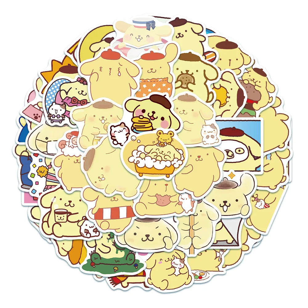 10/50pcs Cartoon Pompom Purin Stickers Anime Aesthetic Sanrio Decoration Decals Toy for Stationery Phone Car Kawaii Sticker Gift