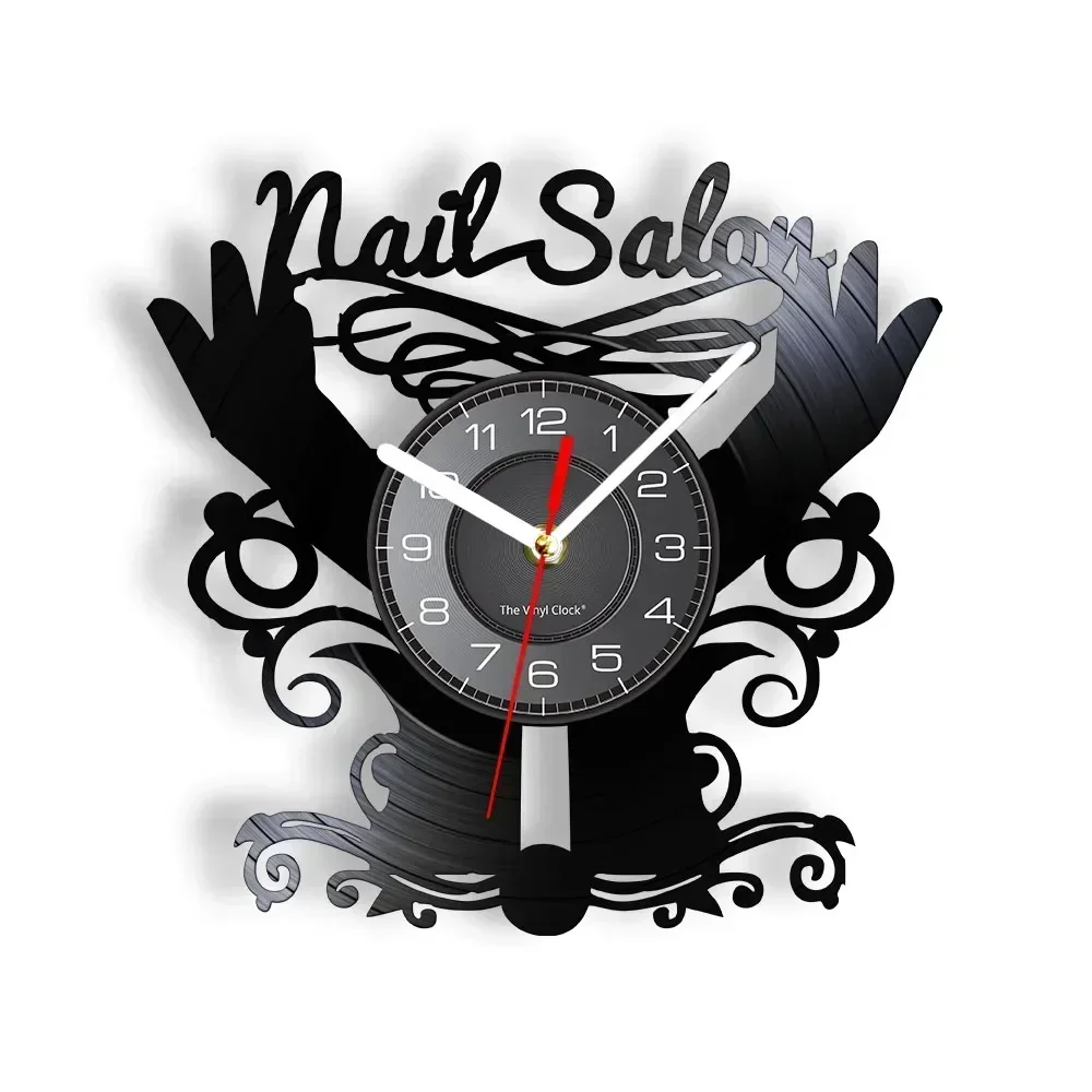 Nail Salon Vinyl Record Quartz Wall Clock Beauty Studio Contemporary Deco Wall Clock Polish Manicure Custom Clock Wall Watch