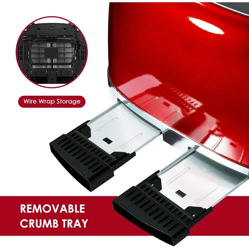 محمصة خبز ريترو من الفولاذ المقاوم للصدأ مكونة من 4 شرائح مع وظيفة إلغاء تذويب الخبز، و6 إعدادات للبراونج، وفتحة واسعة للغاية وقابلة للإزالة