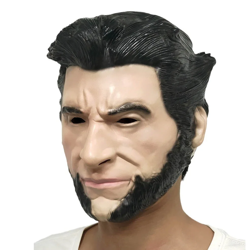 Wolf Uncle Mask Character Headset Black Hair Big Beard Men's Funny Face Performance Party Prop