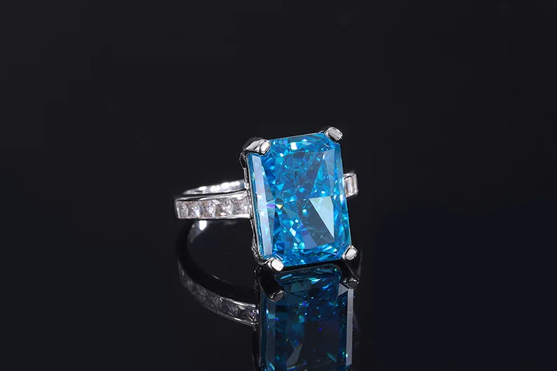 S925 Full body Silver Colorful Treasure High Carbon Diamond Ring Women's Square 10 * 14 Bikou Handmade Ring
