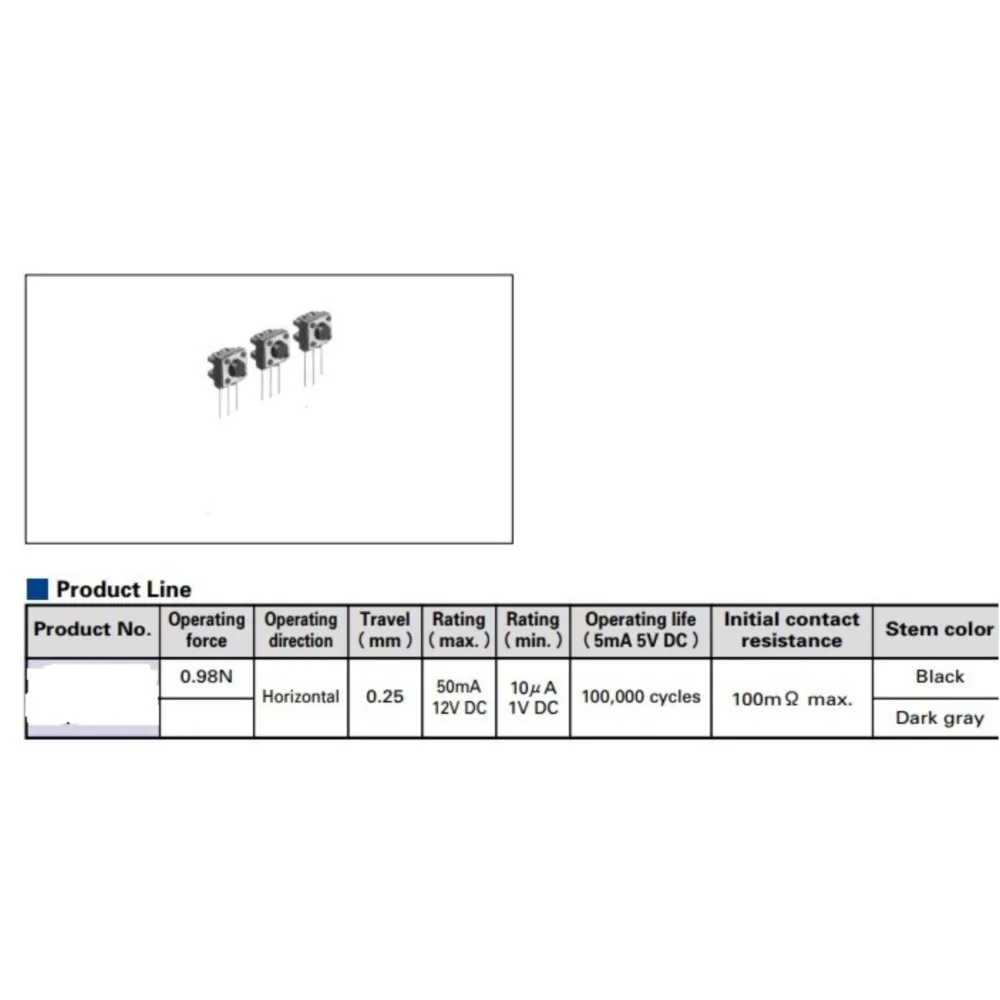 5Pcs Japanese Side Touch Switch Small Button Light Force Long Foot 3 Feet Side Press Button Switch Micro-movement Horizontal
