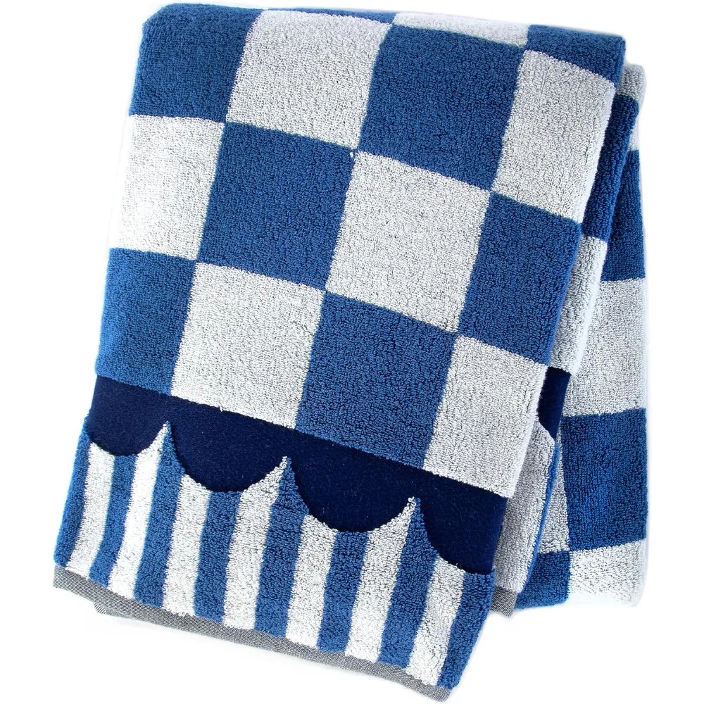 

Bath Towel, Cute Decorative Bathroom Towel, Blue-and-White Royal Check