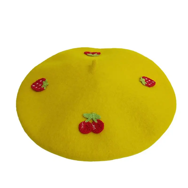 RH Girls Women Fashion Leisure Women Wool Beret Artist Hat Family Kids Cherries Strawberry Sweet Woolen Hat