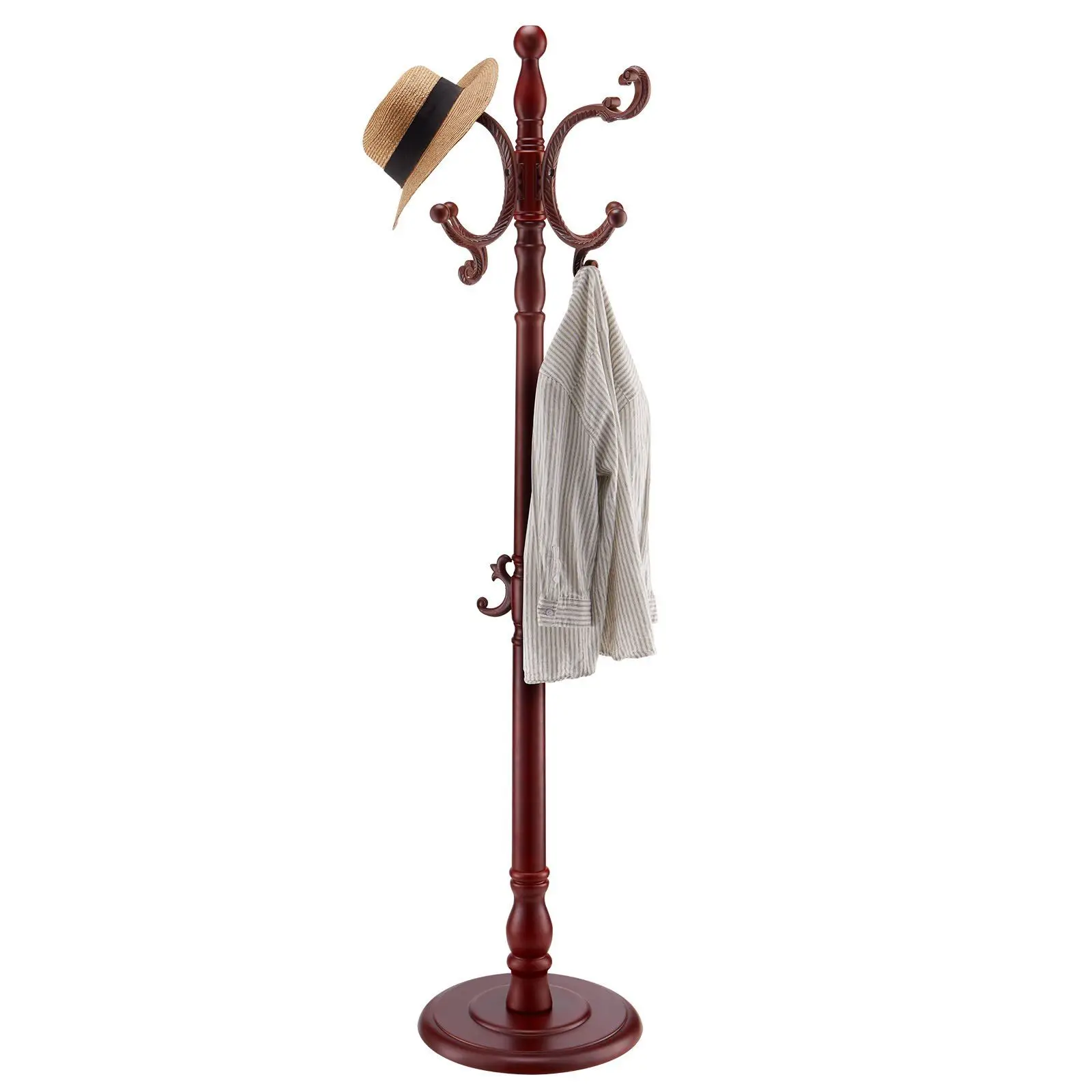 

Freestanding Coat Rack Wooden Coat Tree with Stable Large Base & 11 Hooks