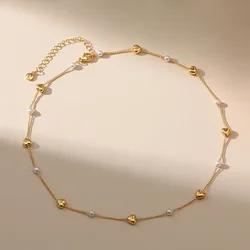 Minimalist Link Chain Necklace with Heart Beads 18k Gold Plated High Quality Waterproof Necklace for Women Jewelry Accessories