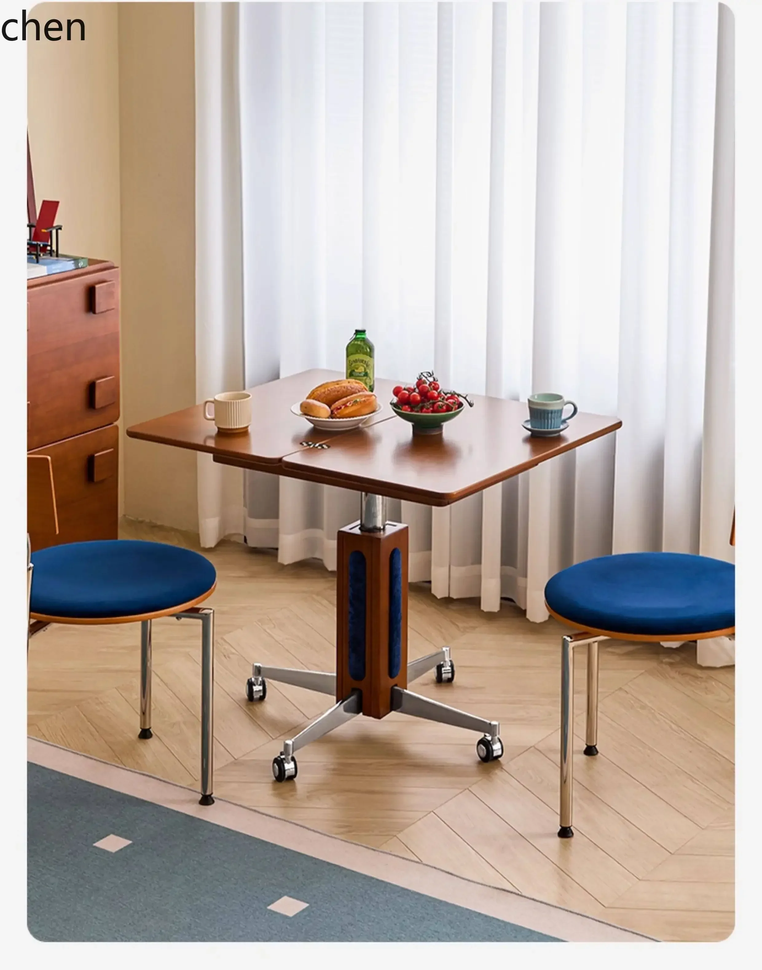 y8- Solid Wood Adjustable Coffee Table Multifunctional Movable Side  Foldable Desktop Dining Table Dual-use Bedside Table