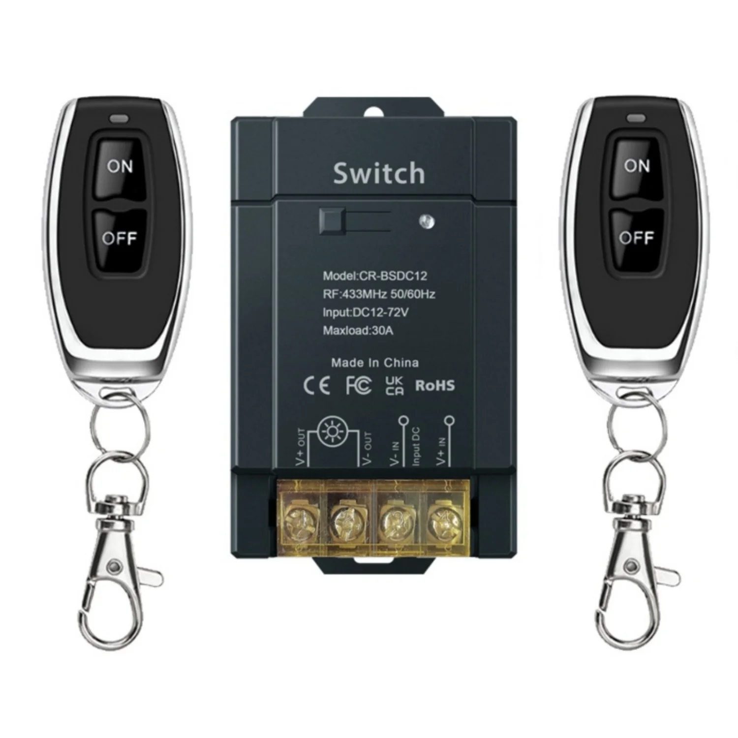 Wireless Switch RF433 Remote Control 50-100M High Power 30A Wide Voltage DC12-72V Circuit Modification Equipment