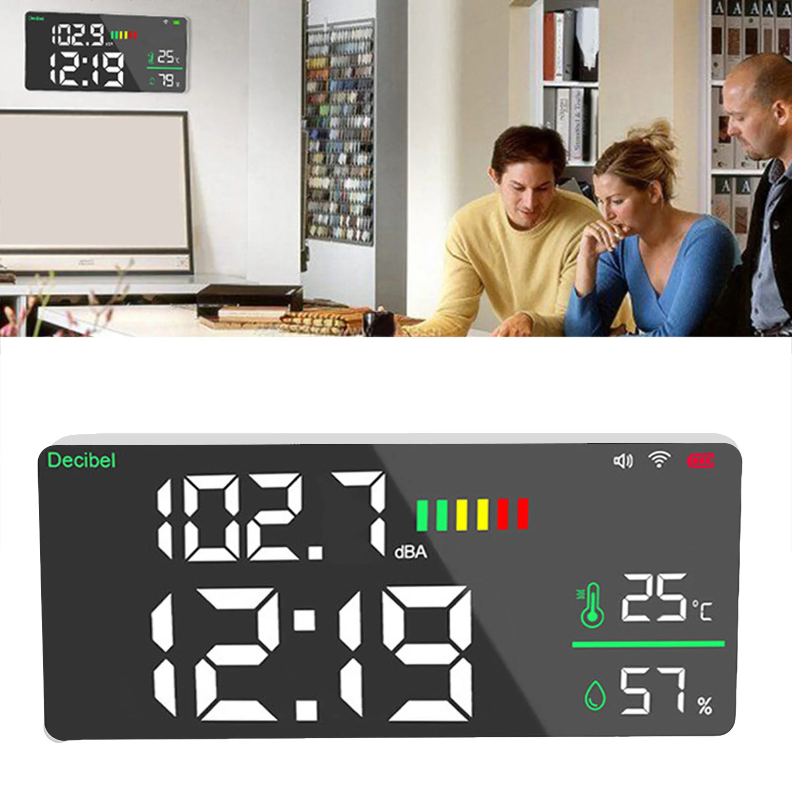 

Sound Level Meter 11 Inch Large LED Wall Mount Decibel Tester for Home Studio Factory Time Temperature Humidity Display 30-130dB