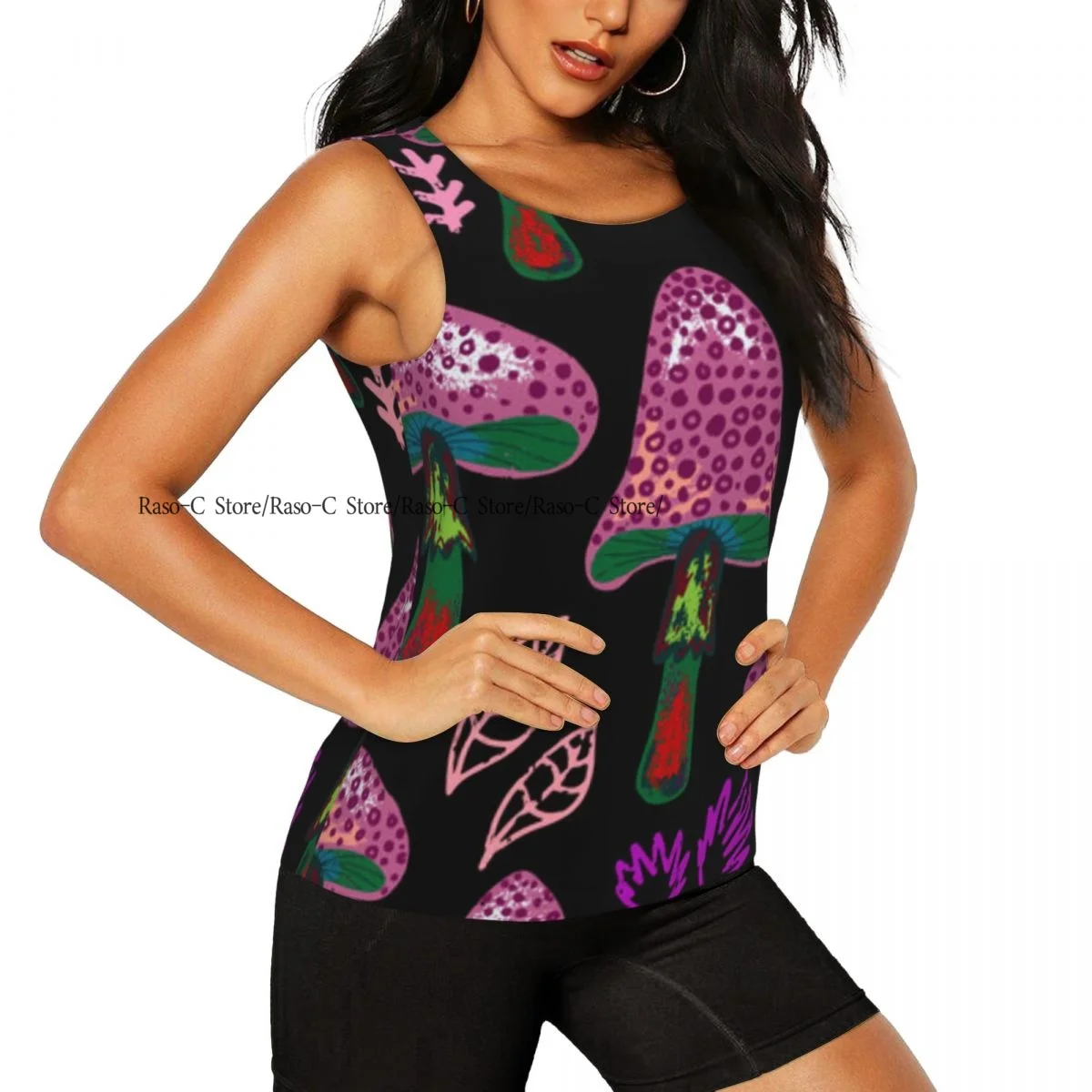 Vrouwen Sexy Vest Paddestoelen Fly Agarics Patroon Mouwloos Ronde Hals Tank Tops Vrouwelijke Casual Basic Hemdje