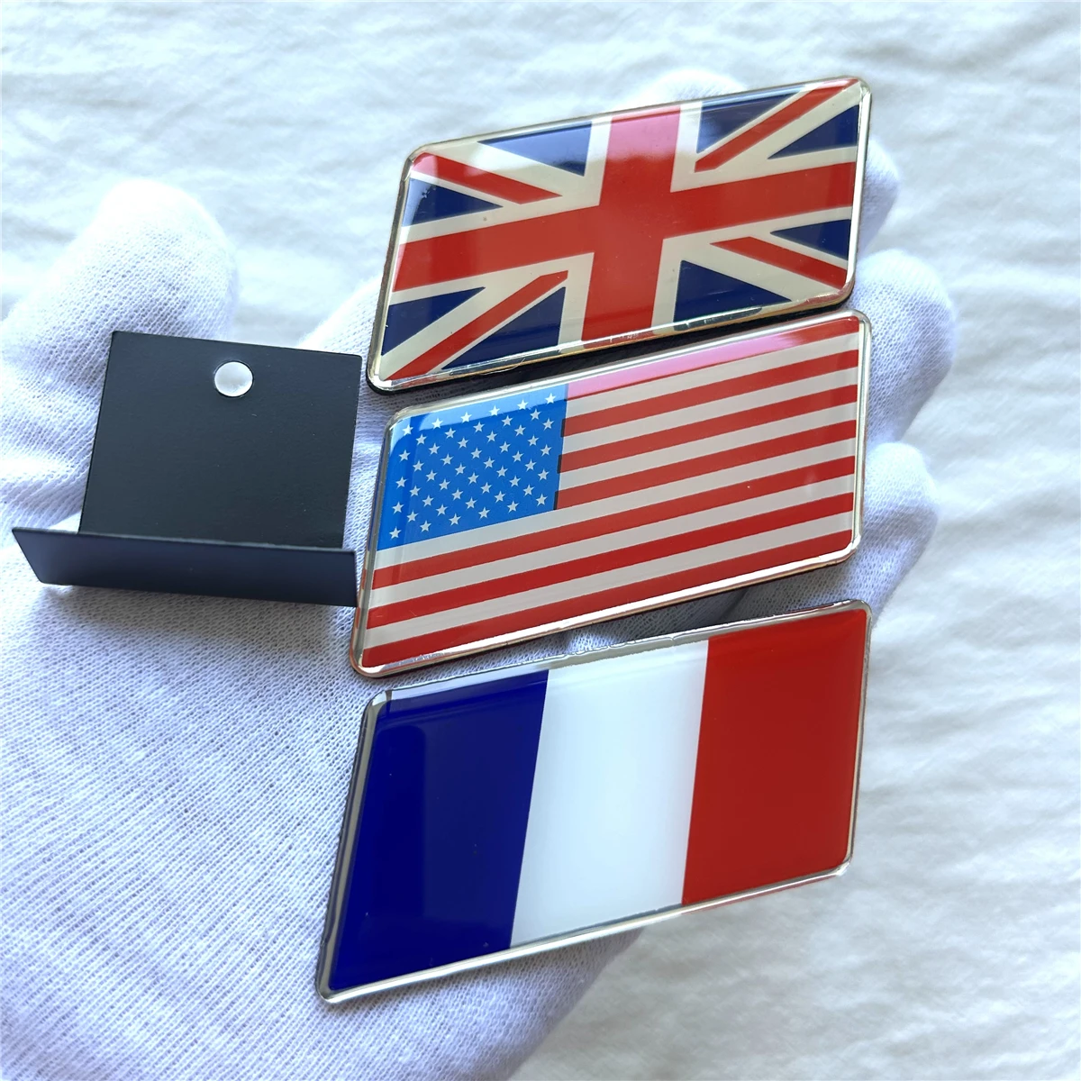 Aluminum alloy, American, British, French flag, net front grille, metal car logo, suitable for body trunk, rear side sticker