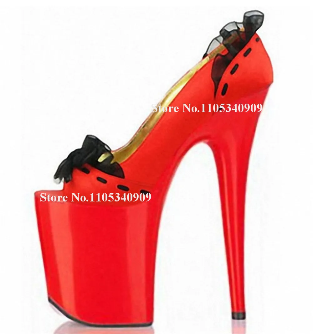 

Bondarenko Red Black Fashion Stiletto Heel Pumps Sexy Peep Toe Black Lace Ruffels High Platform Thin Heel Dance Shoes
