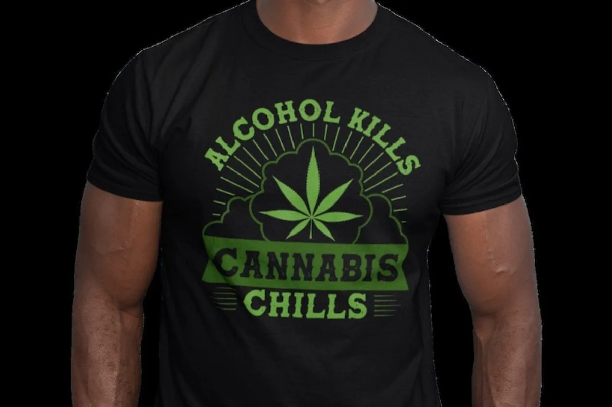 00012732 # Camiseta para hombre con alcohol A Kills Cannabis Chills | Camiseta de hierba, camiseta divertida de olla, camiseta de cannabis, camiseta divertida de hierba, Weed G