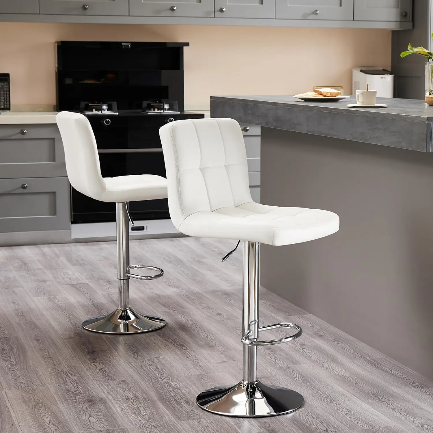 

Bar Stools Set of 2, 24 inch Counter Height Bar Stools, Upholstered Modern Kitchen Barstools with Metal Base, PU, Customized