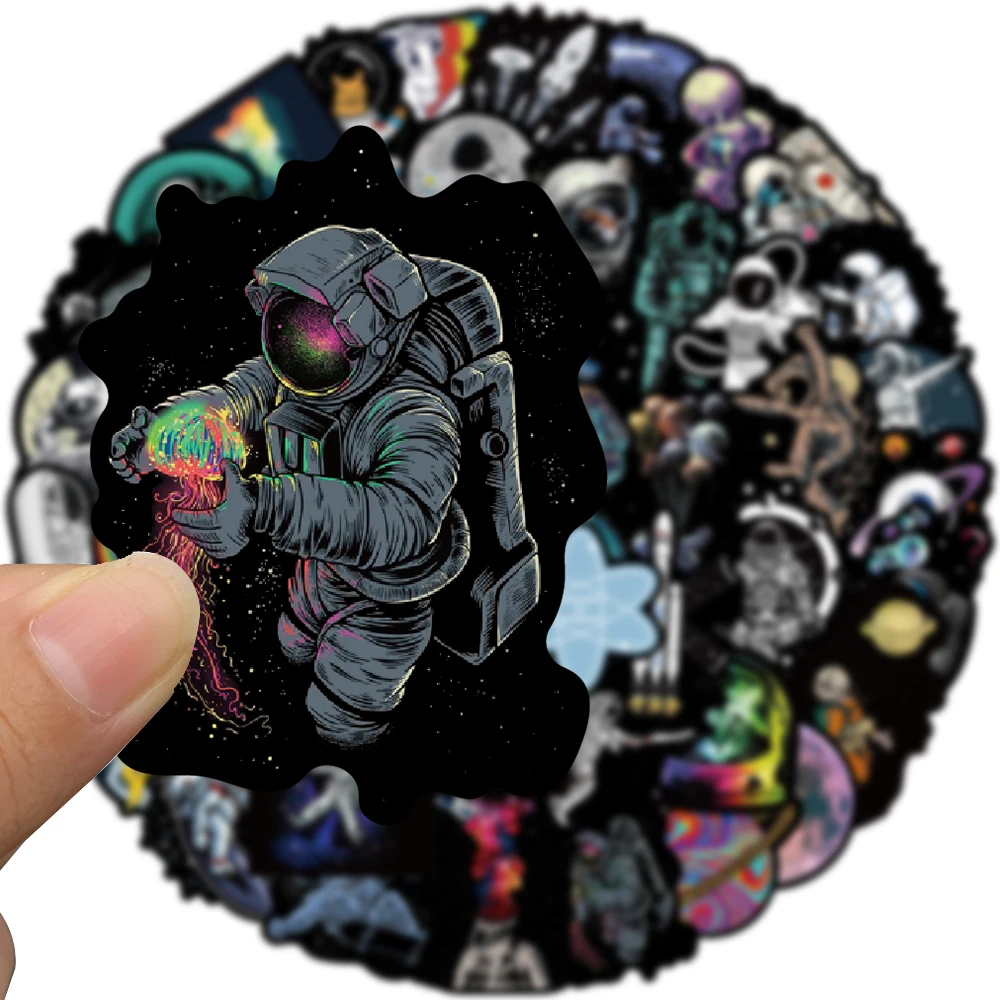 50 pezzi spazio esterno astronauta graffiti adesivi cartone animato fai da te skateboard frigorifero moto bagagli adesivo impermeabile in PVC giocattolo