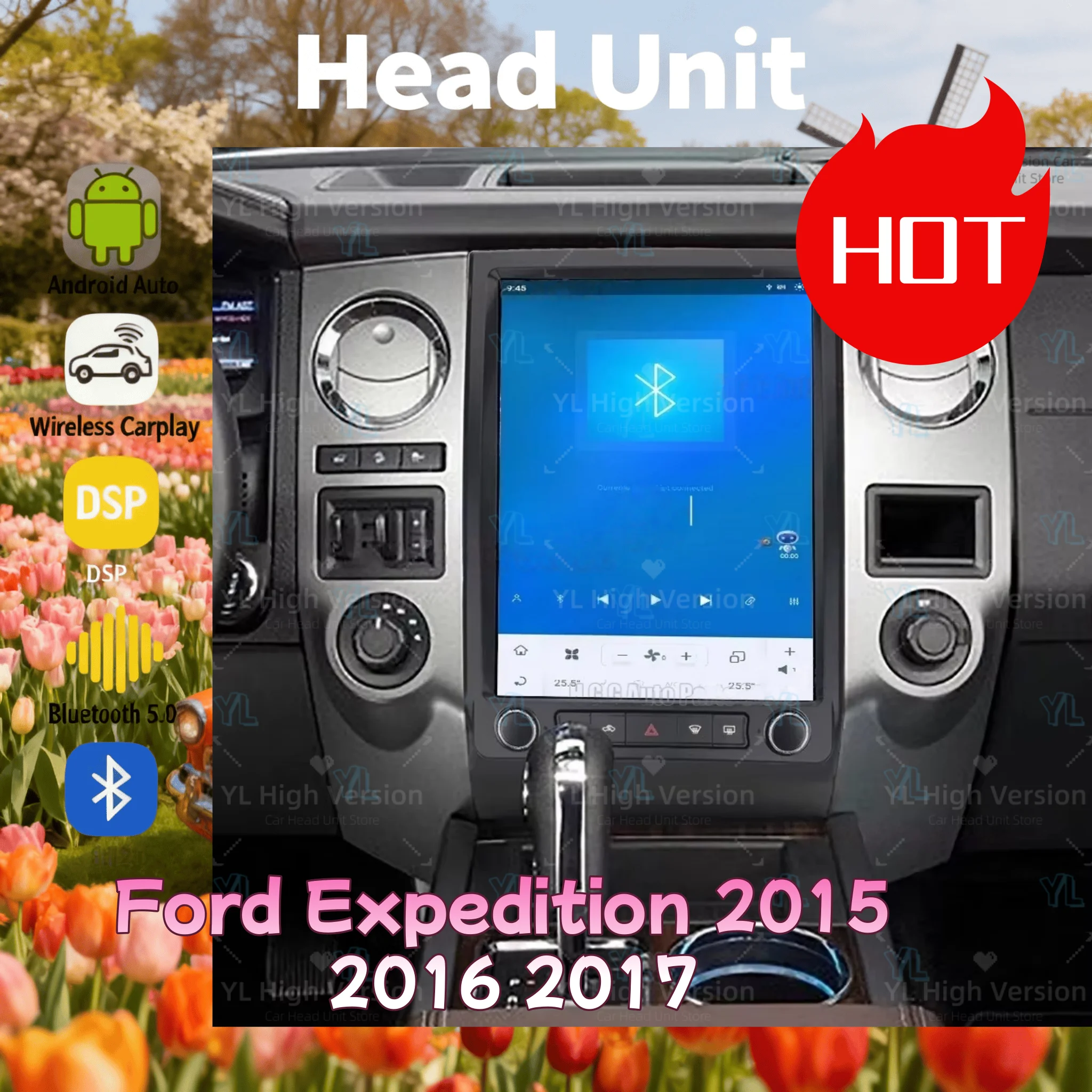 Wireless Carplay Qualcomm Vrtical Screen Android13 For Ford Expedition 2015-2017 GPS Receiver Auto Radio HeadUnit Bluetooth 5.0