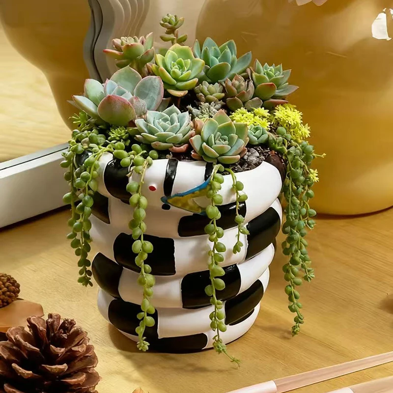Creative Spiral Snake Flowerpot Green Cartoon Potted Plants Vase Container Home Courtyard Garden Decoration Ornament Gift