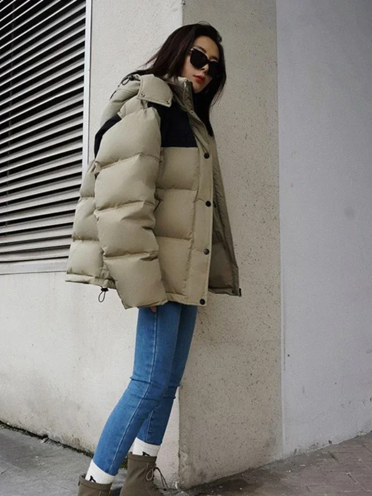 Winter Hooded Short Puffer Jacket Women Autumn Winter Loose Thick Cotton Padded Coat Female Streetwear Oversized Parkas Mujer