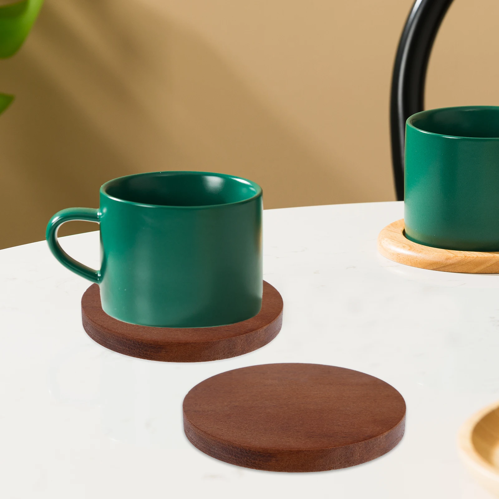 

4pcs Round Wood Heat Resistant Non-Slip Mug Pads For Home Coffee Table Wooden Cup Mats Drink Pads Coasters Bulk Anti-Skid Table