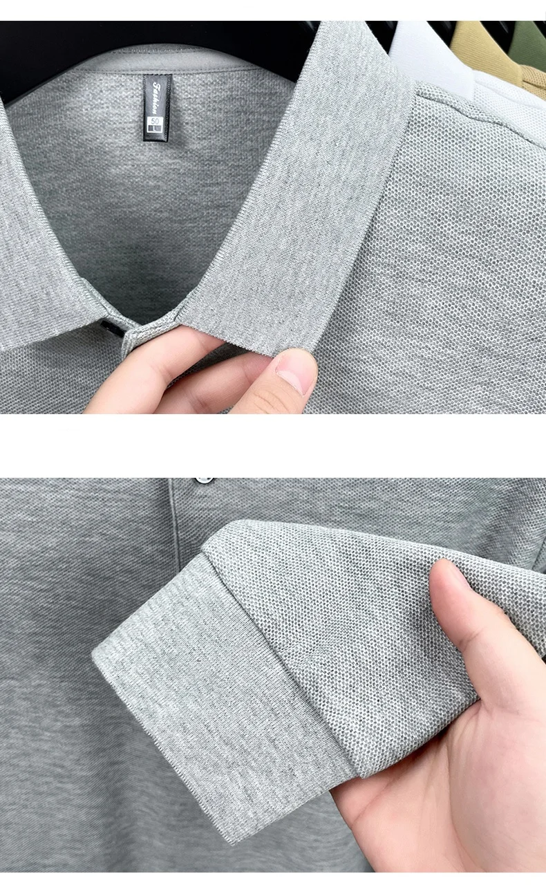 100% Reine Baumwolle Hochwertiges Frühlings- und Herbst-Herren-Langarm-Poloshirt, Bequemes Casual-Shirt mit Exquisiter Marken-Stickerei – Detail 2