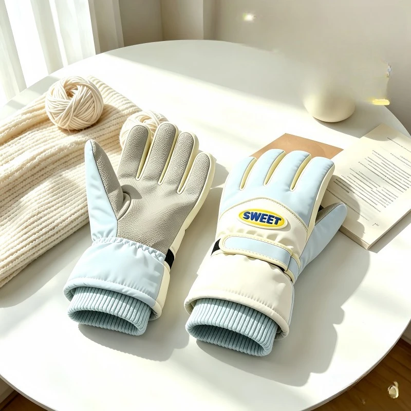 Ski Gloves for Women, Winter Touch Screen with Thick Velvet for Cold Protection, Outdoor Waterproof and Warm Riding Gloves