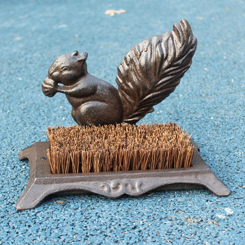 

Vintage Outdoor Garden Decor Rough Rustic Figurines Cast Iron Boot Scraper With Brush Heavy Handamde