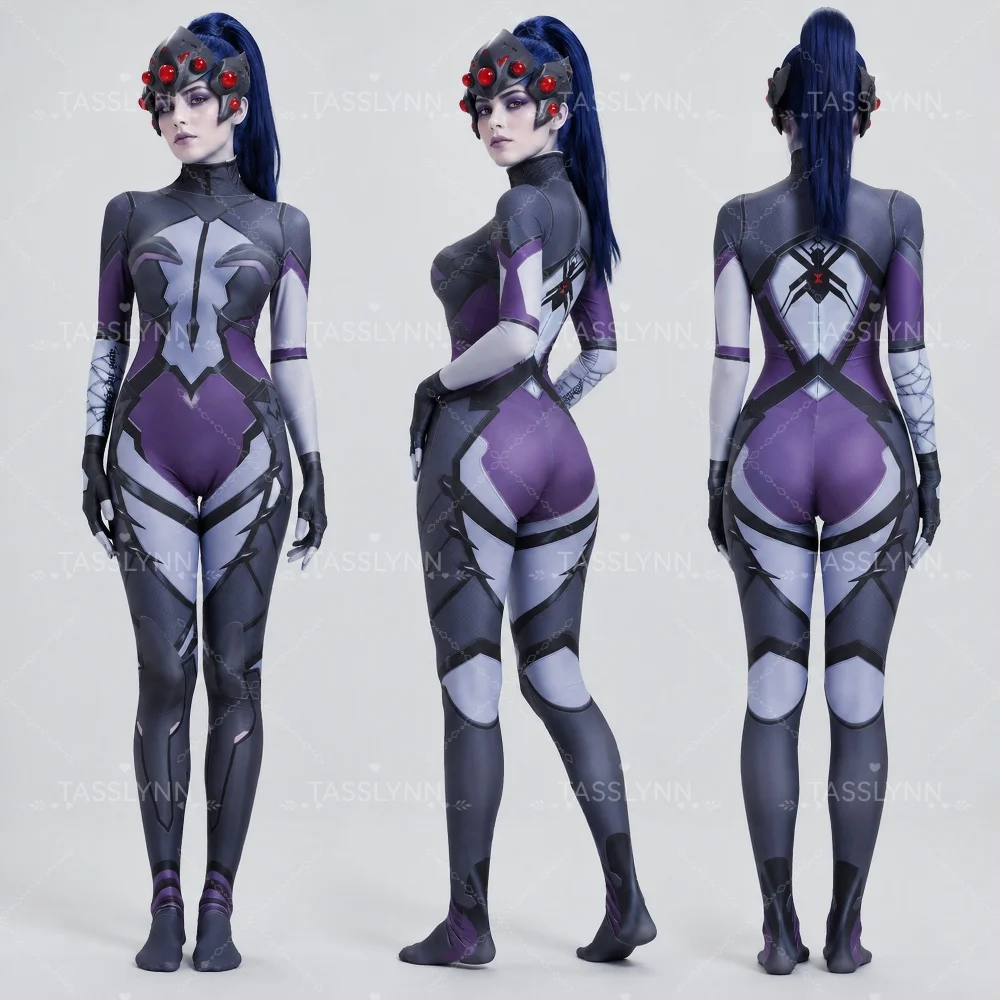 Overwatch Widowmaker Dark Purple Black Skin Cosplay Zentai Bodysuit 3D Print Full Body Jumpsuit Women Halloween Game Costume