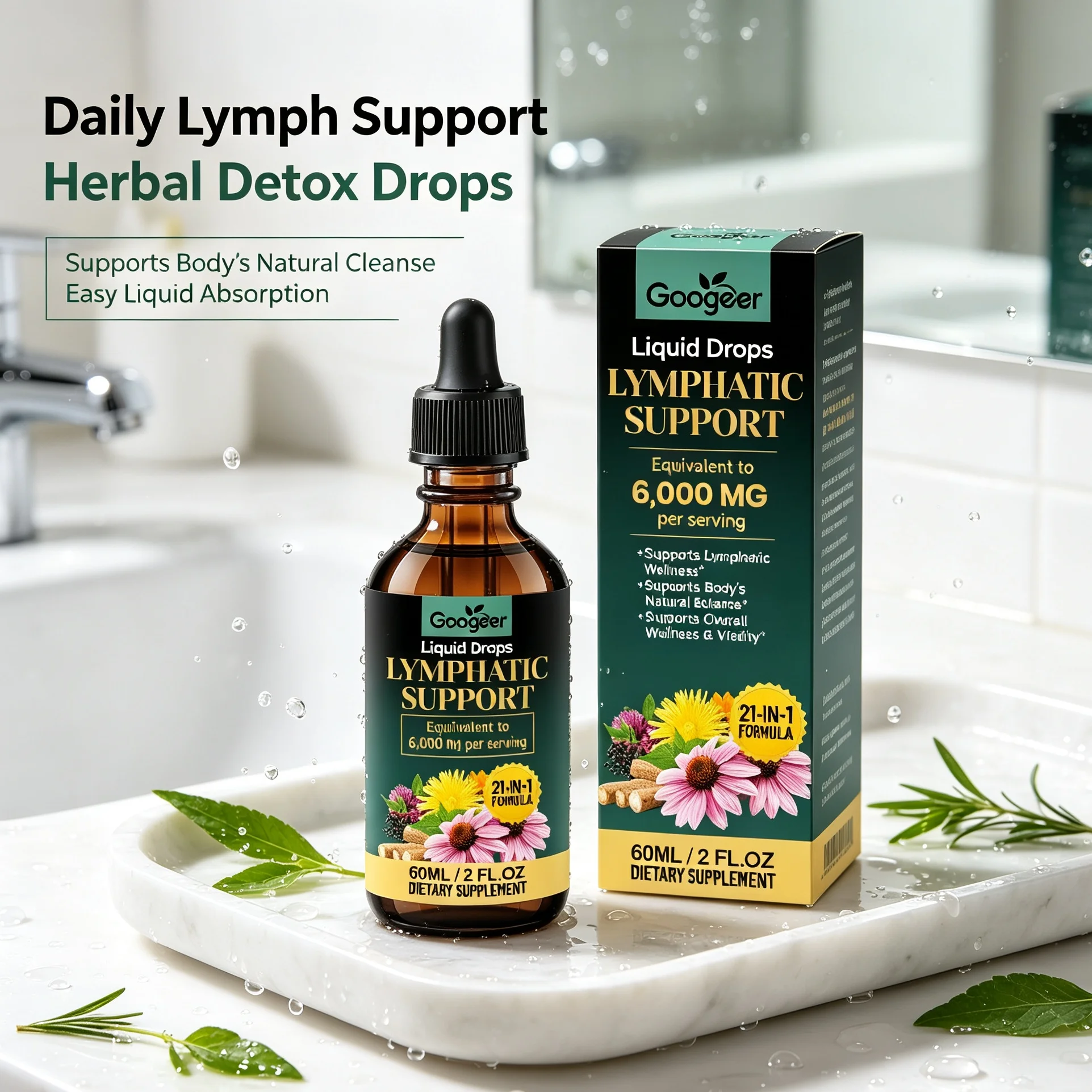 Herbal Lymph Drops, Lymphatic Drainage Detox Supplement, Relief Swelling & Fluid Retention, Boost Immune Wellness for Men Women