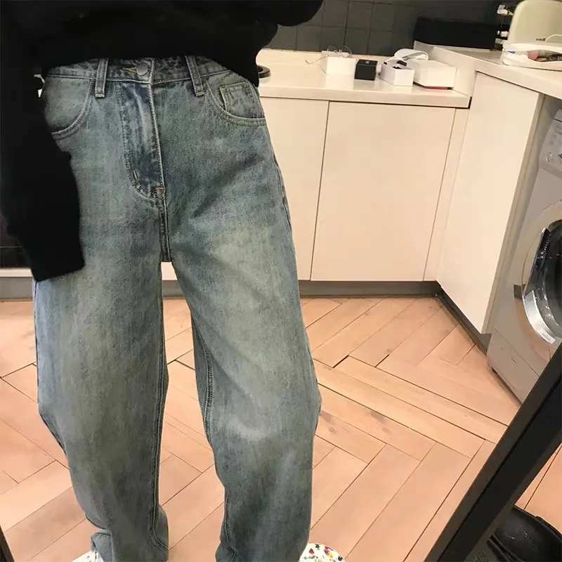 High Waist Wide Leg Jeans Women's plus Size Slimming Spring Autumn Retro Smoke Tube Straight Cut Loose Fit Student Versatile