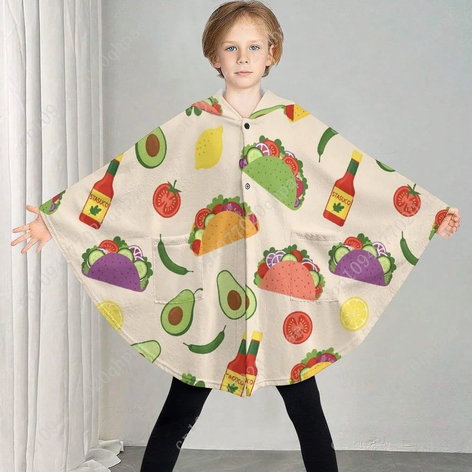 سترة بطانية مريحة من الفلانيل، نمط تاكو مع مكونات، هوديي كبير الحجم مع جيوب للأطفال والمراهقين #2