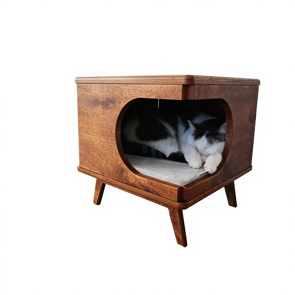 

Cat House Side Table - Modern Wooden Cat Bedside Table with Cushion, Suitable for Indoor Cats, Pet Dog Beds and Rest Areas