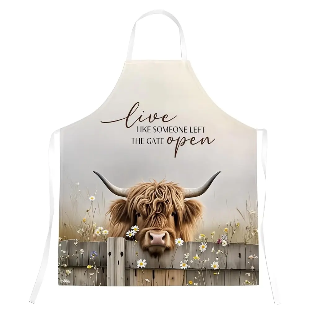 

Farmhouse Floral animal Aprons for Women, Highland Cow Gifts Waterproof Bib Apron for Cooking Dishwashing Baking